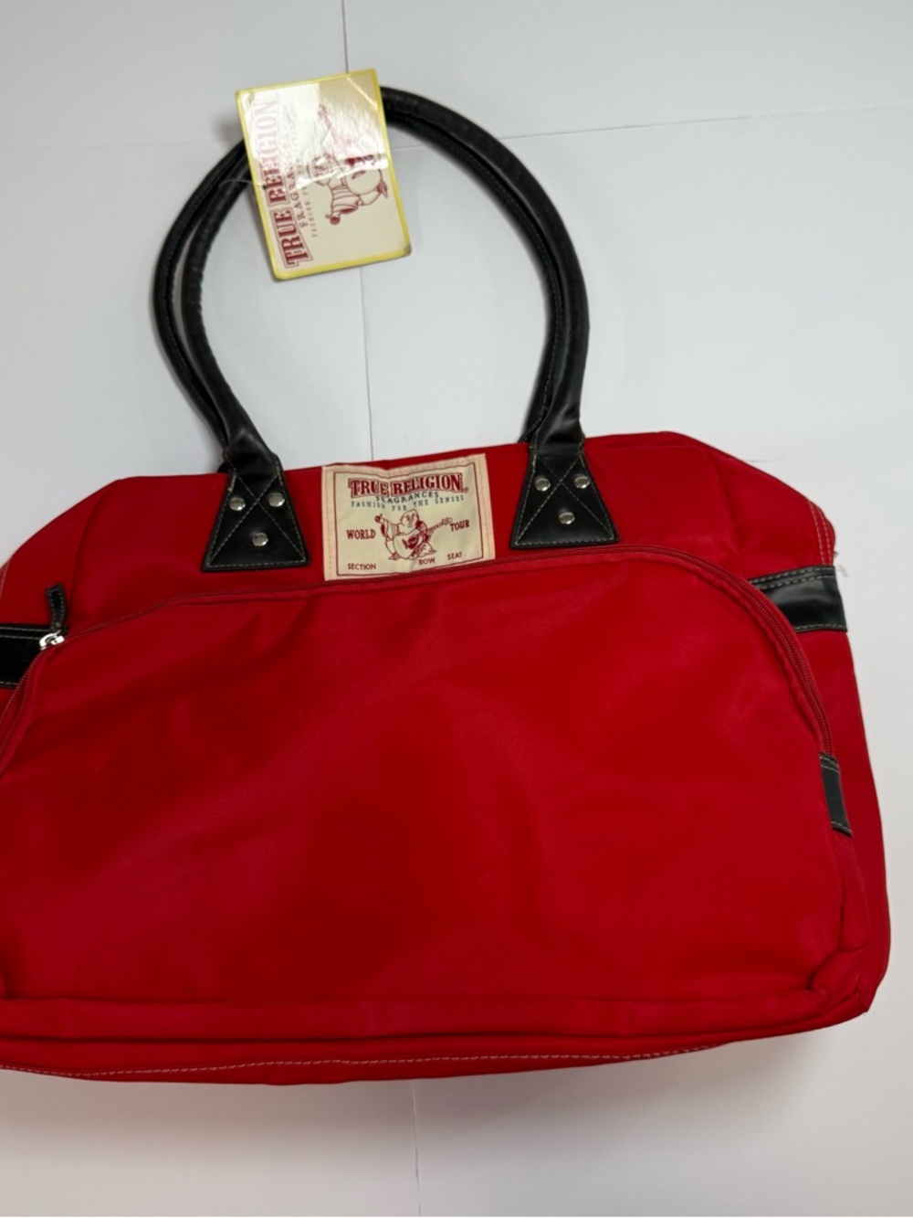 True Religion Red Tote with Black Handles and Trim MET